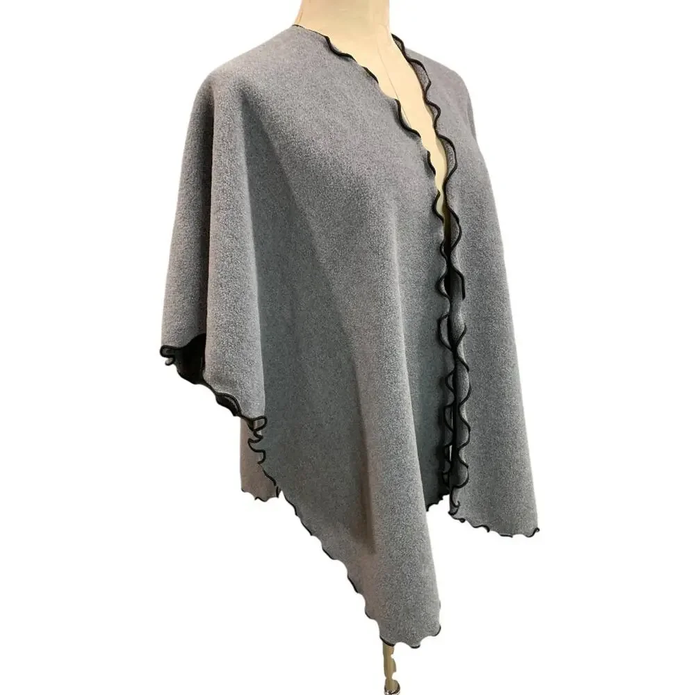 One Size‎ Womens Gray Fleece Wrap Shawl Scarf Set Lettuce Edge Contrast